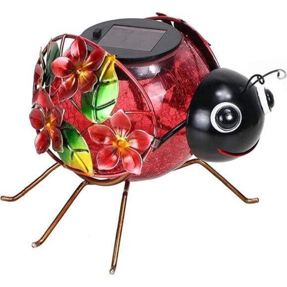 Solar Lantern, Waterproof LED Solar Lights Outdoor Ladybug Decorative Tabletop - Picture 8 of 8